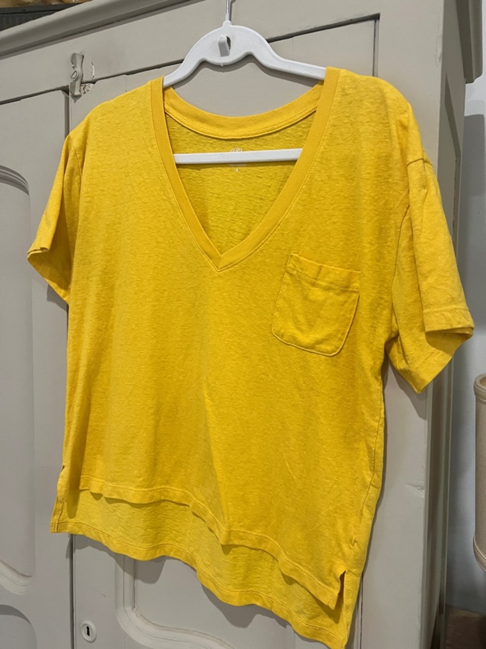 J. Crew Yellow V-Neck Short Sleeve Tee with Pocket